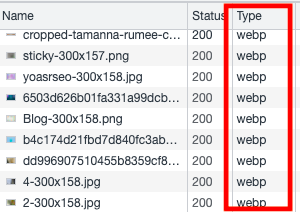 Chromeディベロッパーツールネットワーク画面WebP対応画面