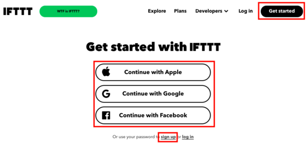 IFTTTアカウント作成画面