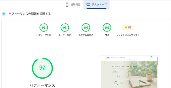 PageSpeed Insightsでこのブログを測定した結果